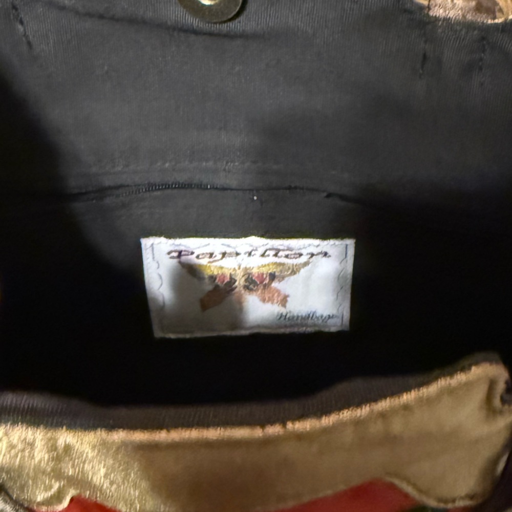 Papillon Blanc Silk Brown and Coral Floral Shoulder Bag - Picture 6 of 7